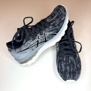 Asics Women’s Gel-Nimbus 23 Knit Running Shoes, Grey/Black, Size- 8.5 M
